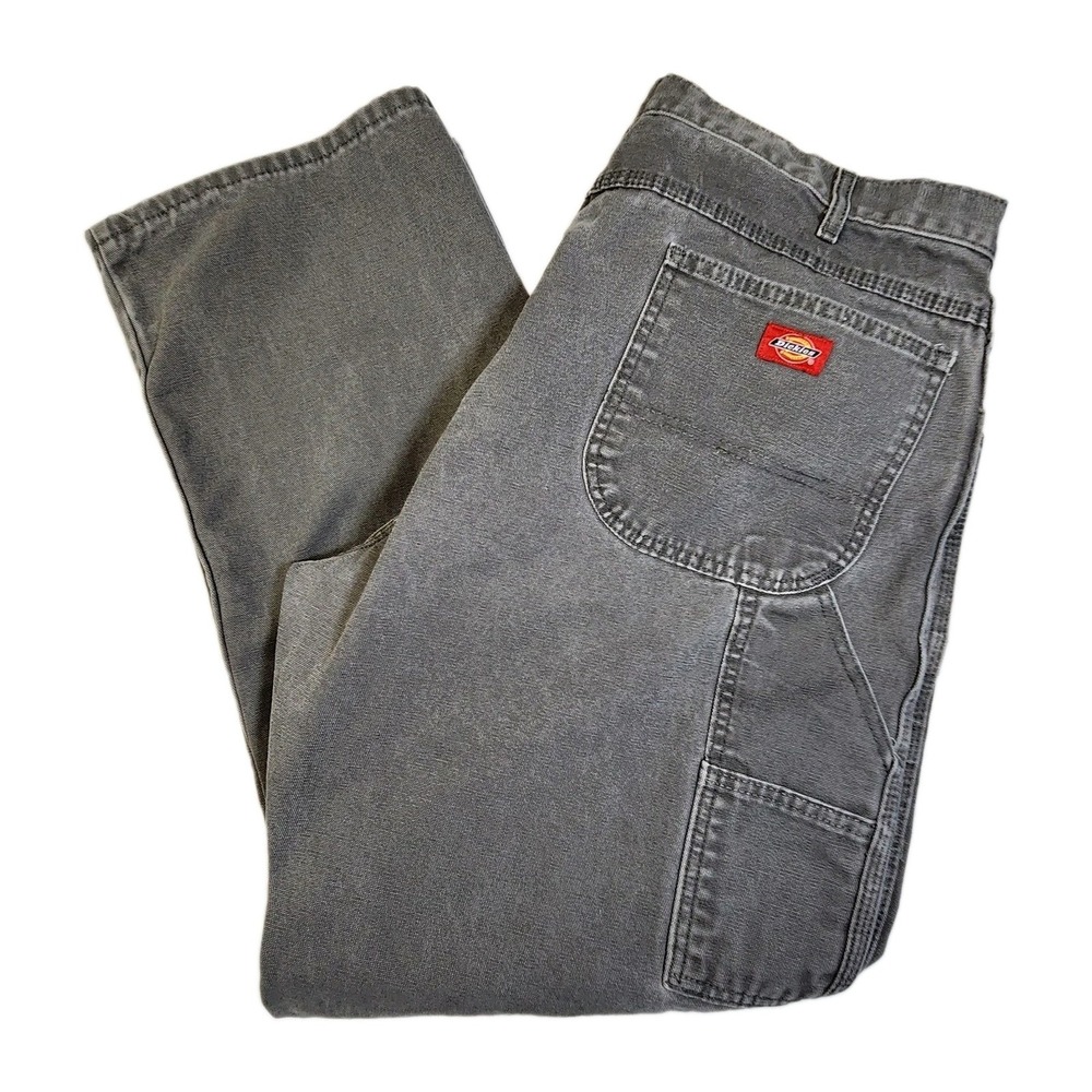 Dickies Carpenter Pants Gray Canvas Work Pants Men's 40x32 Relaxed Fit Cotton